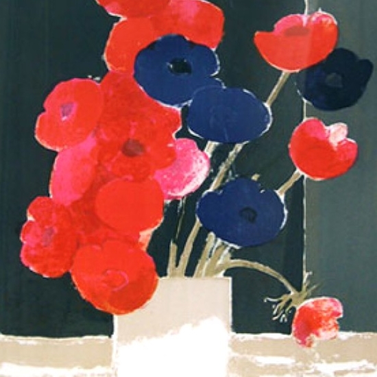 ベルナール・カトランの絵画作品　タイトルは、Anemone in a White Vase